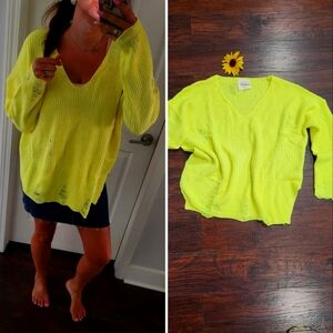 FABTASTIC FAWN OVERSIZED NEON Yellow VNECK SWEATER💛